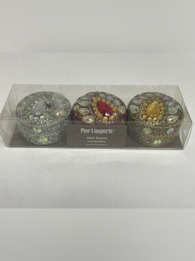 Pier 1 Imports Mini Jewelry Trinket Boxes Set 3 Beaded Decorative Decor New NIB